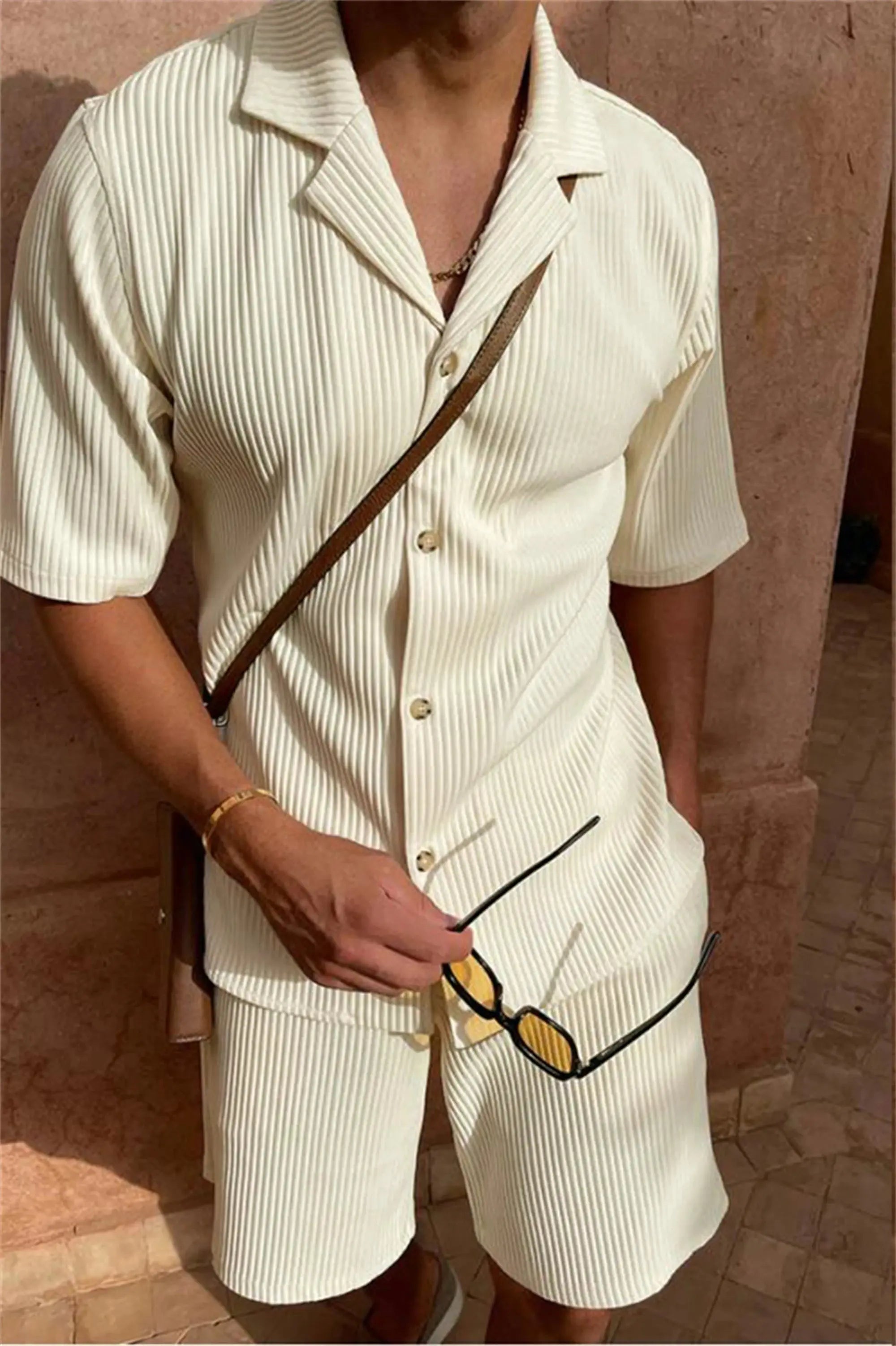 Elegant Velvet Corduroy Set with Shirt and Shorts